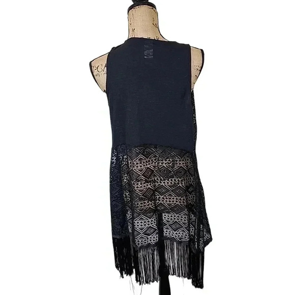 Black Fringe Open Knit Cardigan. Size Medium - Picture 2 of 5